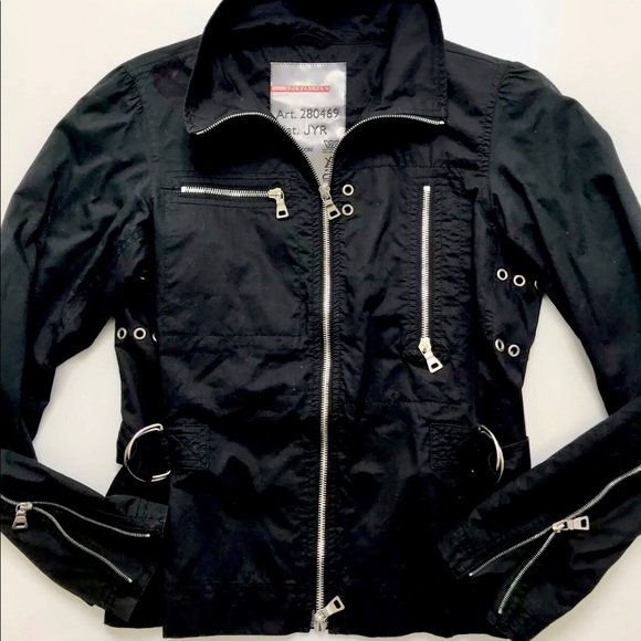 PRADA Black Zipper Moto Jacket Size X-Small - Picture 4 of 8